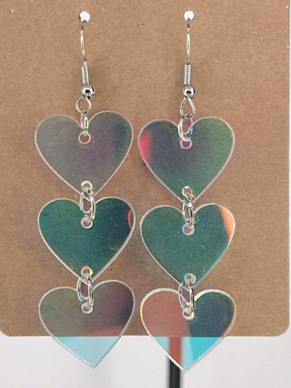Iridescent Color Triple Layer Hearts Acrylic Earrings